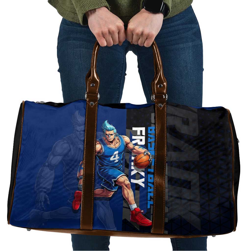 Franky One Piece Basketball Crossover Design Travel Bag with Blue Uniform and Mechanical Arm Action Pose - The Mazicc