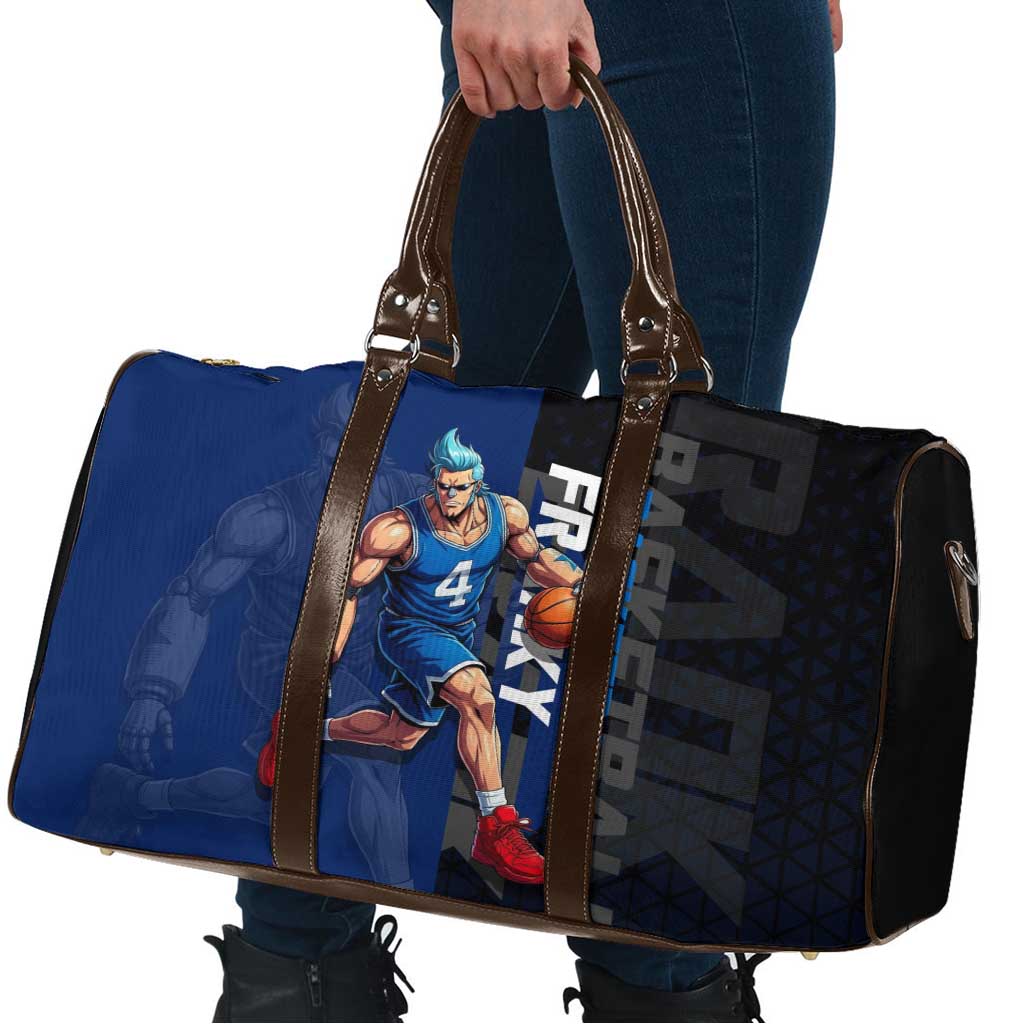 Franky One Piece Basketball Crossover Design Travel Bag with Blue Uniform and Mechanical Arm Action Pose - The Mazicc