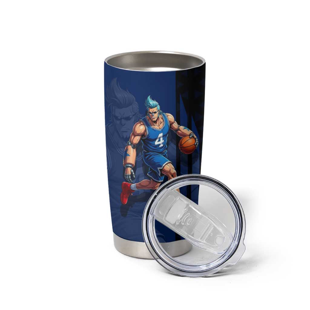 Franky One Piece Basketball Crossover Design Tumbler Cup with Blue Uniform and Mechanical Arm Action Pose - The Mazicc