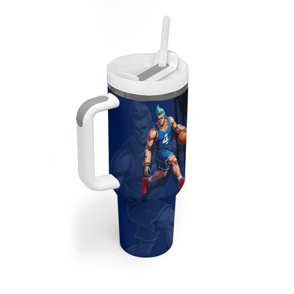 Franky One Piece Basketball Crossover Design Tumbler With Handle with Blue Uniform and Mechanical Arm Action Pose - The Mazicc
