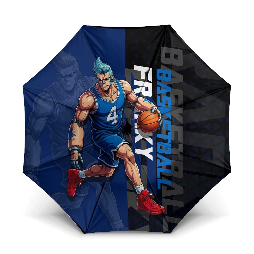 Franky One Piece Basketball Crossover Design Umbrella with Blue Uniform and Mechanical Arm Action Pose - The Mazicc