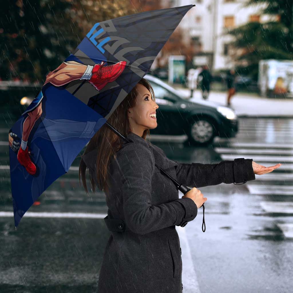 Franky One Piece Basketball Crossover Design Umbrella with Blue Uniform and Mechanical Arm Action Pose - The Mazicc