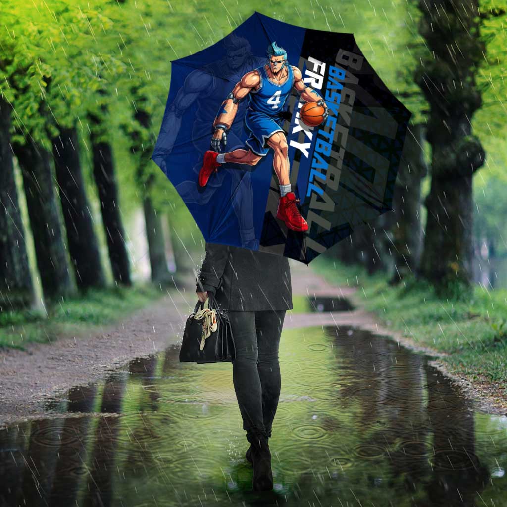 Franky One Piece Basketball Crossover Design Umbrella with Blue Uniform and Mechanical Arm Action Pose - The Mazicc