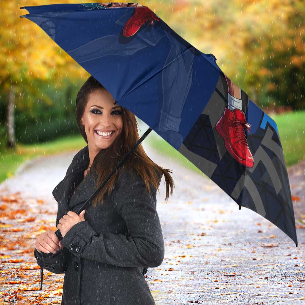 Franky One Piece Basketball Crossover Design Umbrella with Blue Uniform and Mechanical Arm Action Pose - The Mazicc