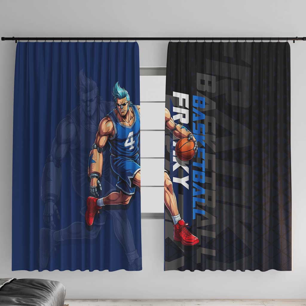 Franky One Piece Basketball Crossover Design Window Curtain with Blue Uniform and Mechanical Arm Action Pose - The Mazicc