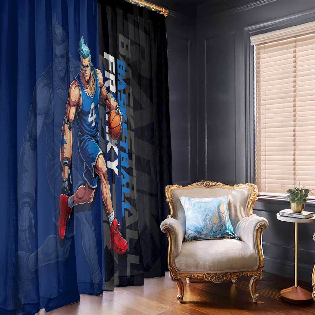 Franky One Piece Basketball Crossover Design Window Curtain with Blue Uniform and Mechanical Arm Action Pose - The Mazicc