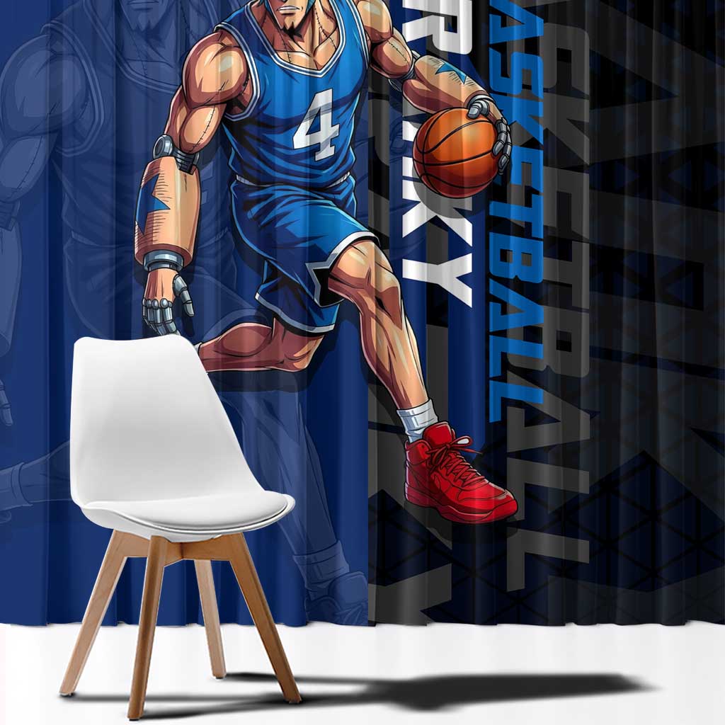 Franky One Piece Basketball Crossover Design Window Curtain with Blue Uniform and Mechanical Arm Action Pose - The Mazicc
