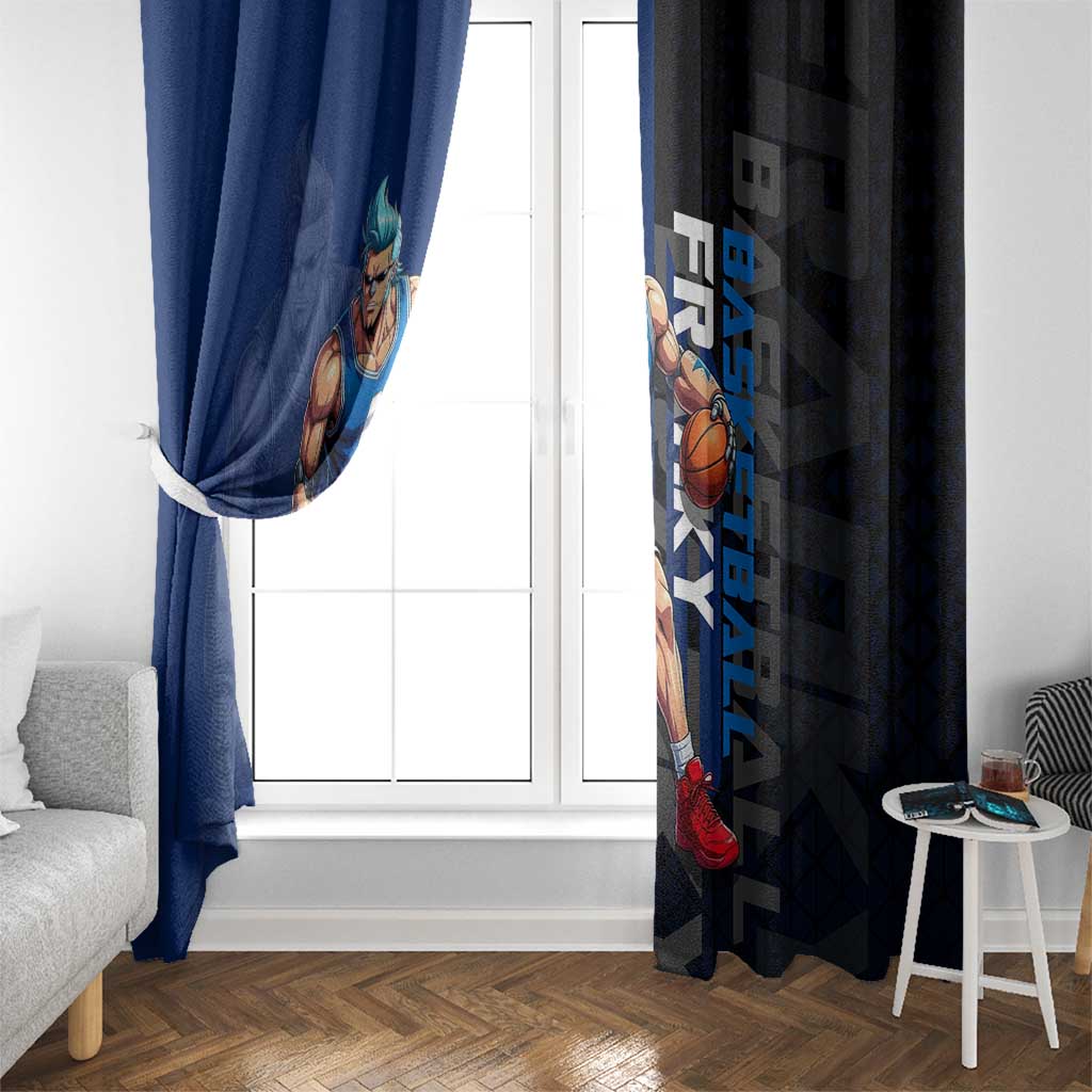 Franky One Piece Basketball Crossover Design Window Curtain with Blue Uniform and Mechanical Arm Action Pose - The Mazicc
