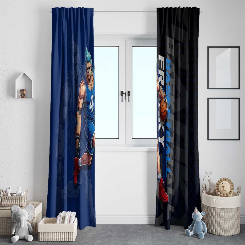 Franky One Piece Basketball Crossover Design Window Curtain with Blue Uniform and Mechanical Arm Action Pose - The Mazicc