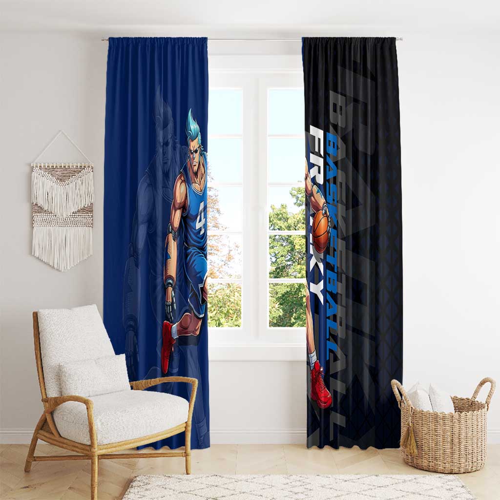 Franky One Piece Basketball Crossover Design Window Curtain with Blue Uniform and Mechanical Arm Action Pose - The Mazicc
