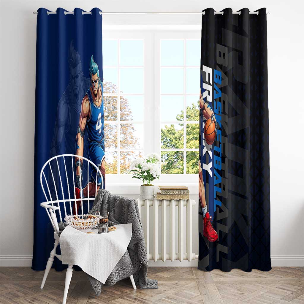 Franky One Piece Basketball Crossover Design Window Curtain with Blue Uniform and Mechanical Arm Action Pose - The Mazicc