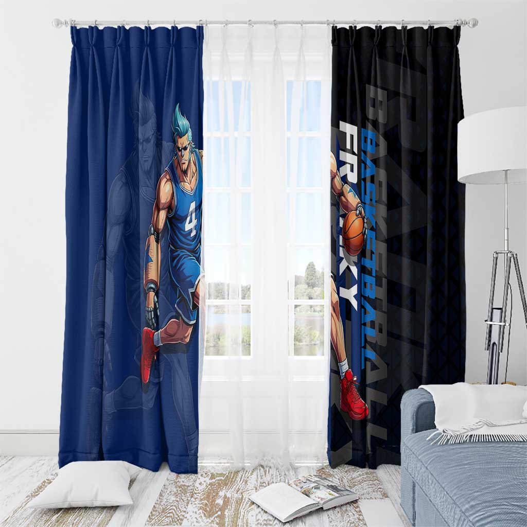 Franky One Piece Basketball Crossover Design Window Curtain with Blue Uniform and Mechanical Arm Action Pose - The Mazicc