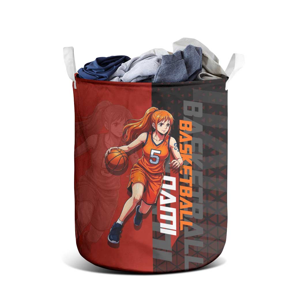 Nami One Piece Basketball Theme Red and Black Design Laundry Basket with Action Pose and Straw Hat Logo - The Mazicc