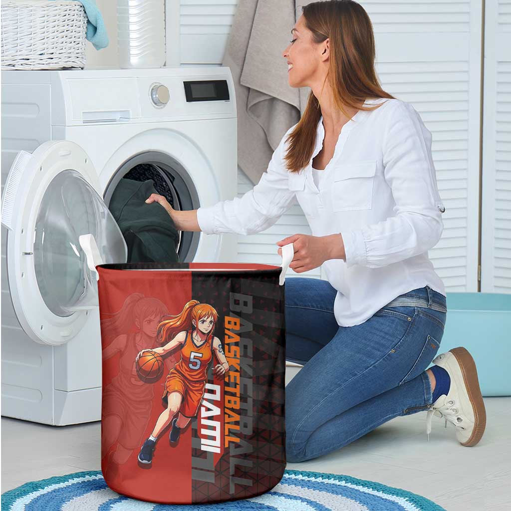 Nami One Piece Basketball Theme Red and Black Design Laundry Basket with Action Pose and Straw Hat Logo - The Mazicc