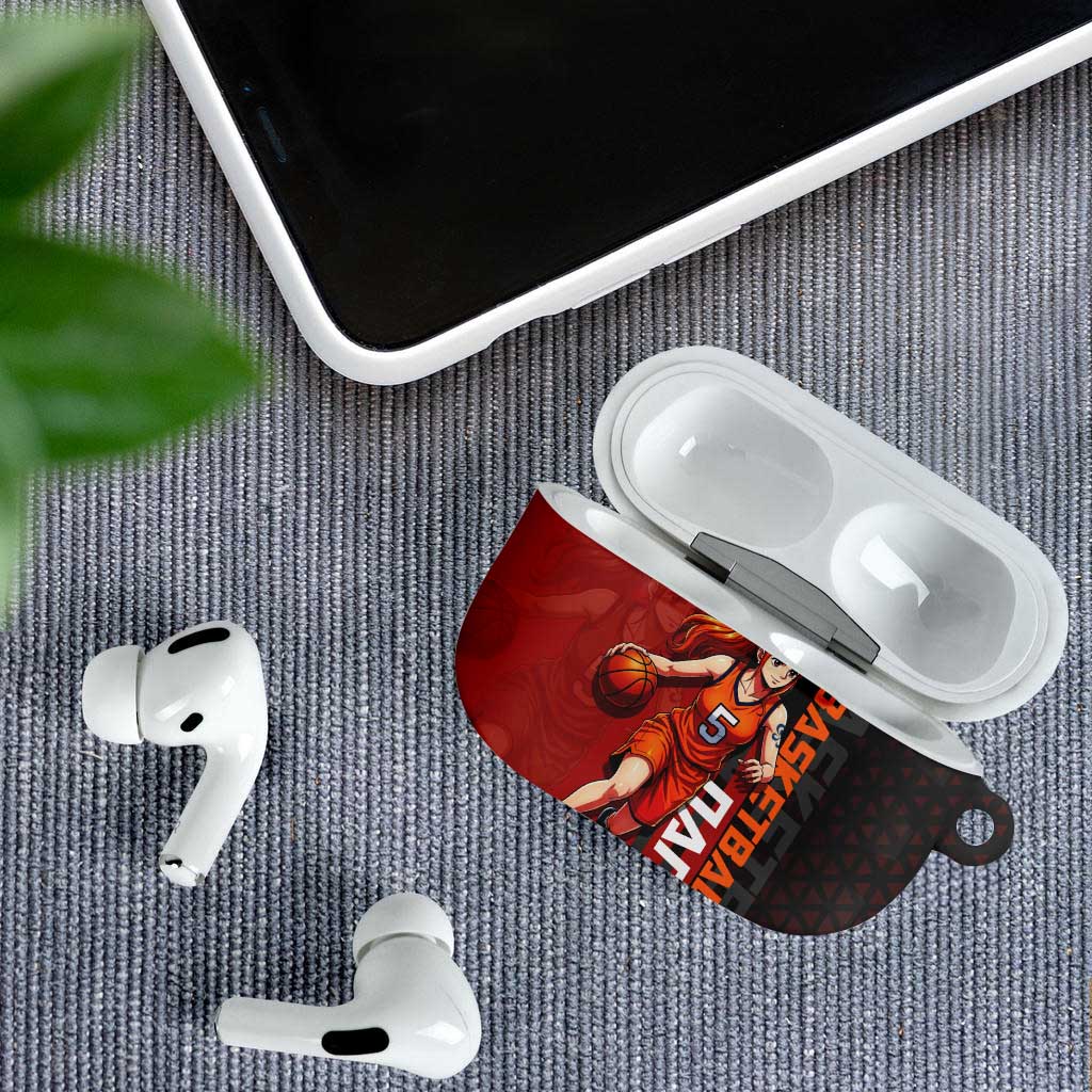 Nami One Piece Basketball Theme Red and Black Design AirPods Case with Action Pose and Straw Hat Logo - The Mazicc