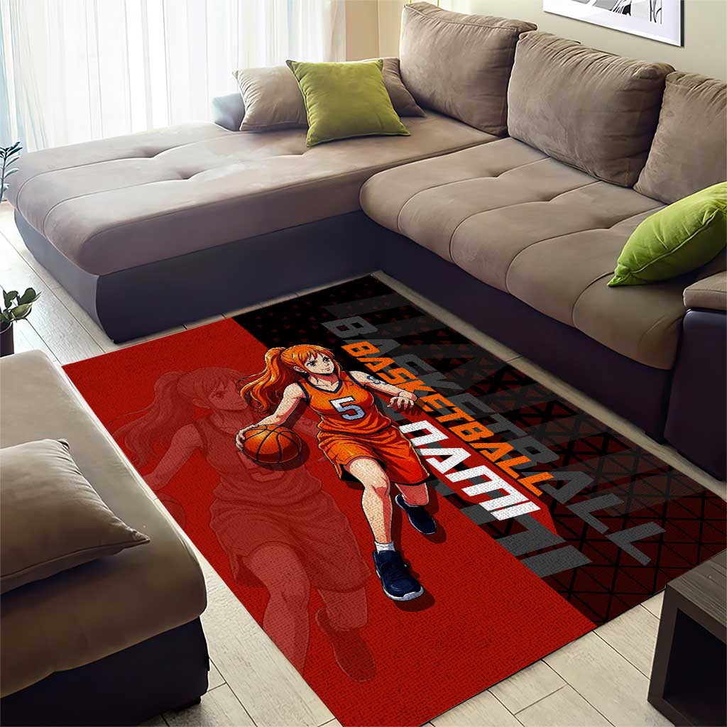 Nami One Piece Basketball Theme Red and Black Design Area Rug with Action Pose and Straw Hat Logo - The Mazicc