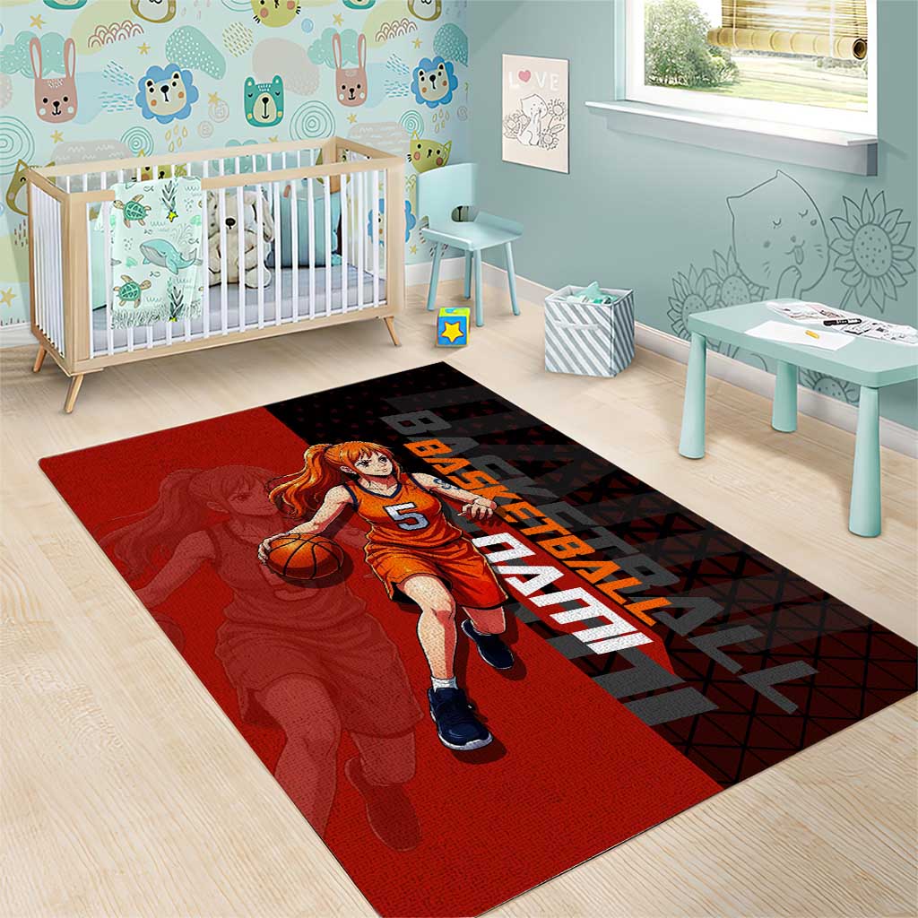Nami One Piece Basketball Theme Red and Black Design Area Rug with Action Pose and Straw Hat Logo - The Mazicc