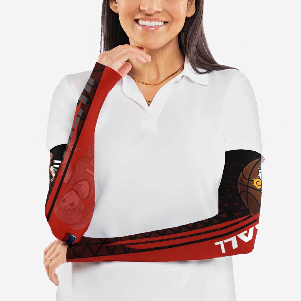 Nami One Piece Basketball Theme Red and Black Design Arm Sleeves with Action Pose and Straw Hat Logo - The Mazicc