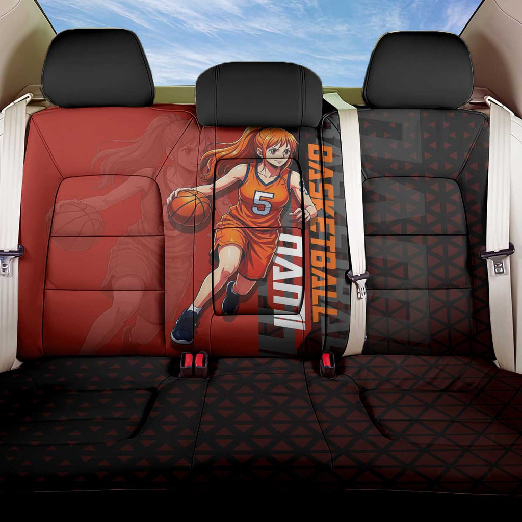 Nami One Piece Basketball Theme Red and Black Design Back Car Seat Cover with Action Pose and Straw Hat Logo - The Mazicc