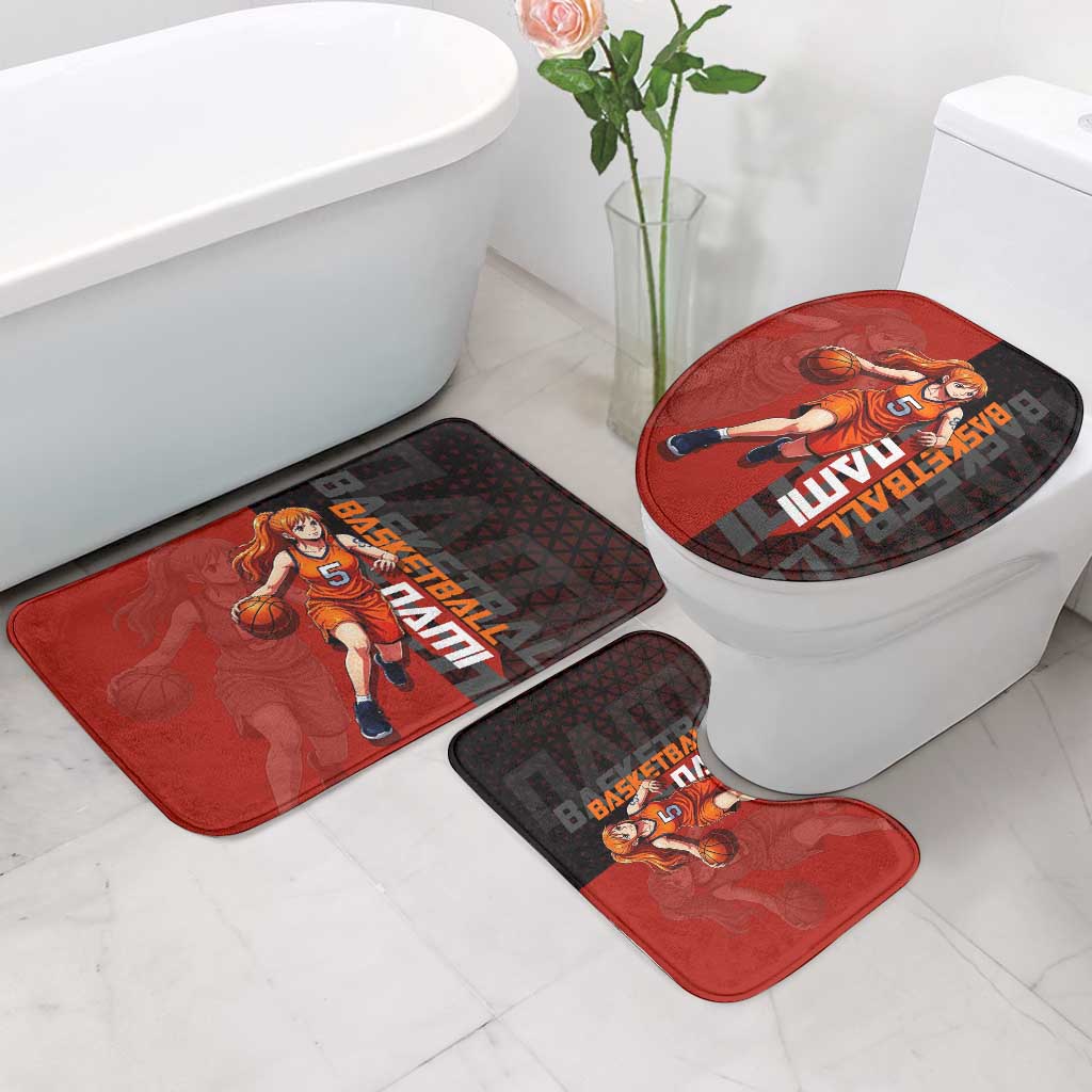 Nami One Piece Basketball Theme Red and Black Design Bathroom Set with Action Pose and Straw Hat Logo - The Mazicc