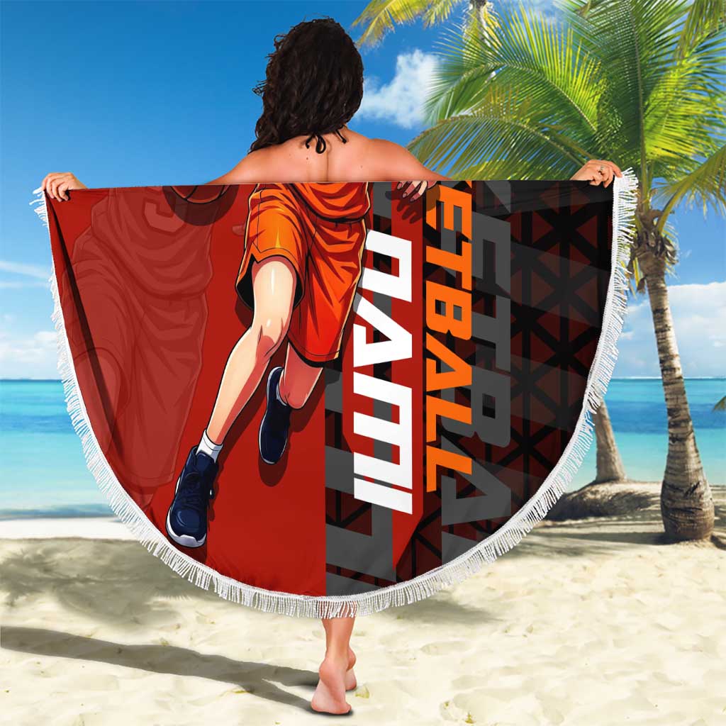 Nami One Piece Basketball Theme Red and Black Design Beach Blanket with Action Pose and Straw Hat Logo - The Mazicc