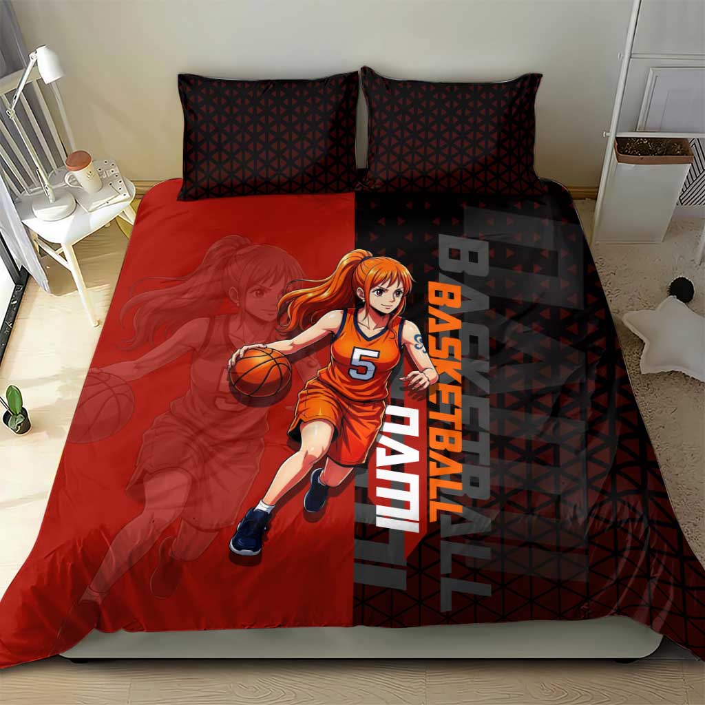 Nami One Piece Basketball Theme Red and Black Design Bedding Set with Action Pose and Straw Hat Logo - The Mazicc