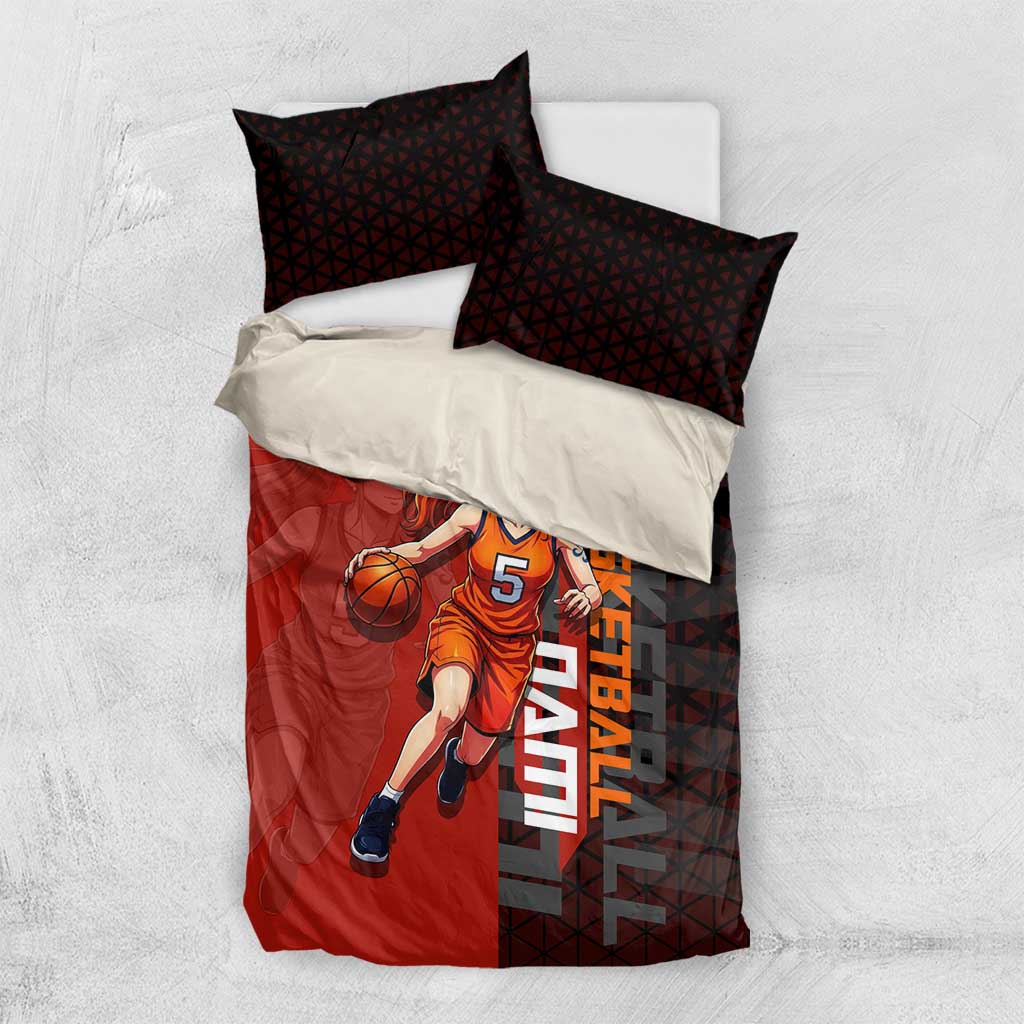 Nami One Piece Basketball Theme Red and Black Design Bedding Set with Action Pose and Straw Hat Logo - The Mazicc