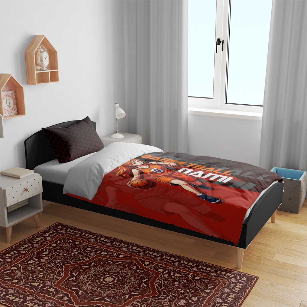 Nami One Piece Basketball Theme Red and Black Design Bedding Set with Action Pose and Straw Hat Logo - The Mazicc