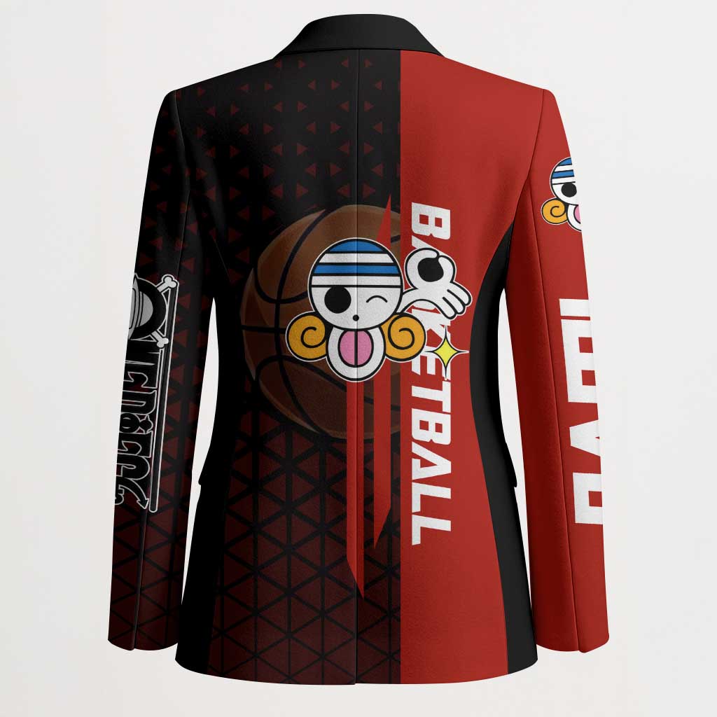 Nami One Piece Basketball Theme Red and Black Design Blazer with Action Pose and Straw Hat Logo - The Mazicc