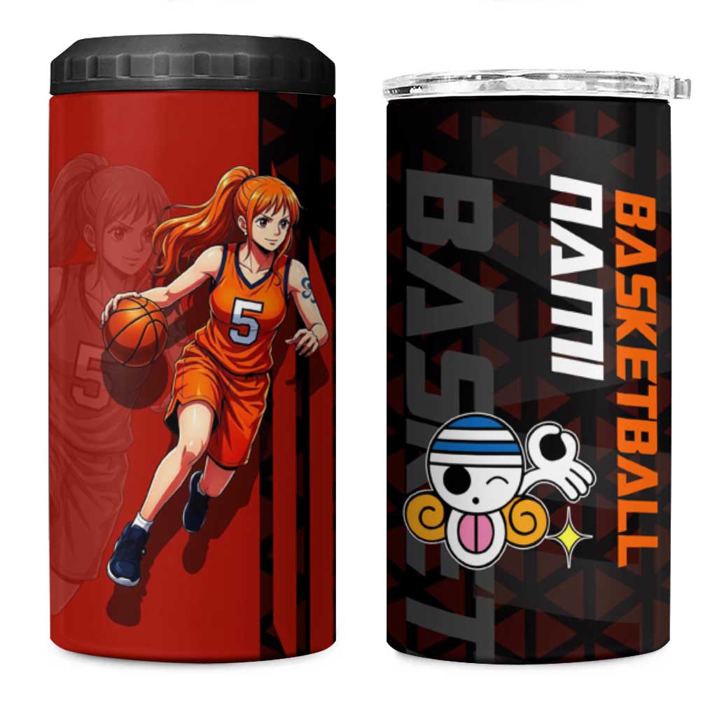 Nami One Piece Basketball Theme Red and Black Design 4 in 1 Can Cooler Tumbler with Action Pose and Straw Hat Logo - The Mazicc