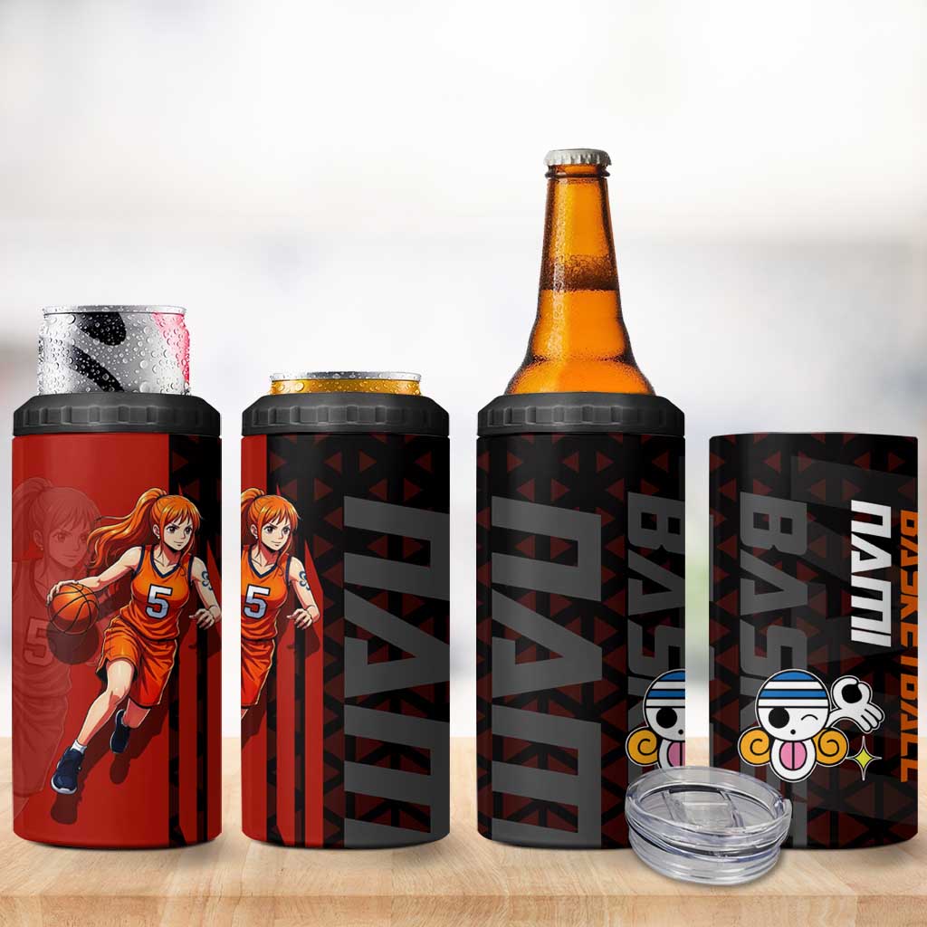 Nami One Piece Basketball Theme Red and Black Design 4 in 1 Can Cooler Tumbler with Action Pose and Straw Hat Logo - The Mazicc