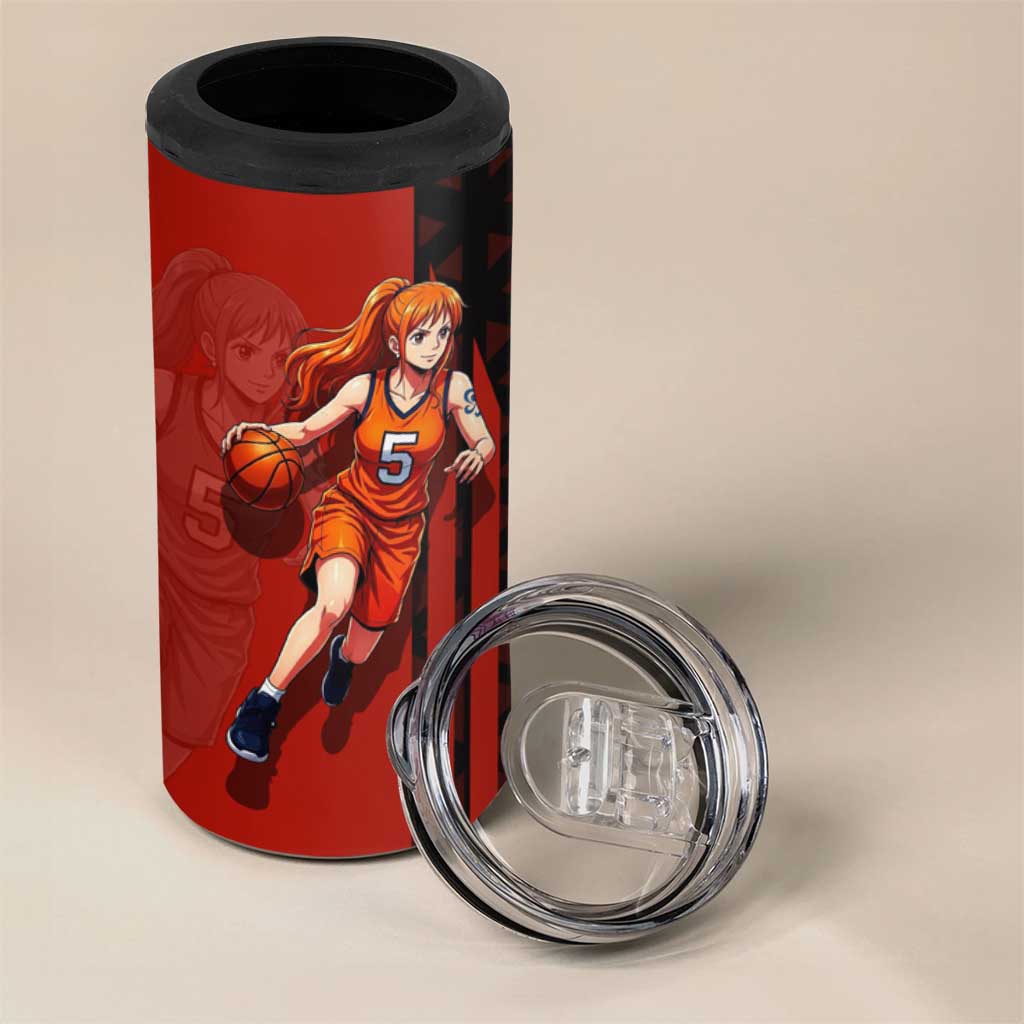 Nami One Piece Basketball Theme Red and Black Design 4 in 1 Can Cooler Tumbler with Action Pose and Straw Hat Logo - The Mazicc