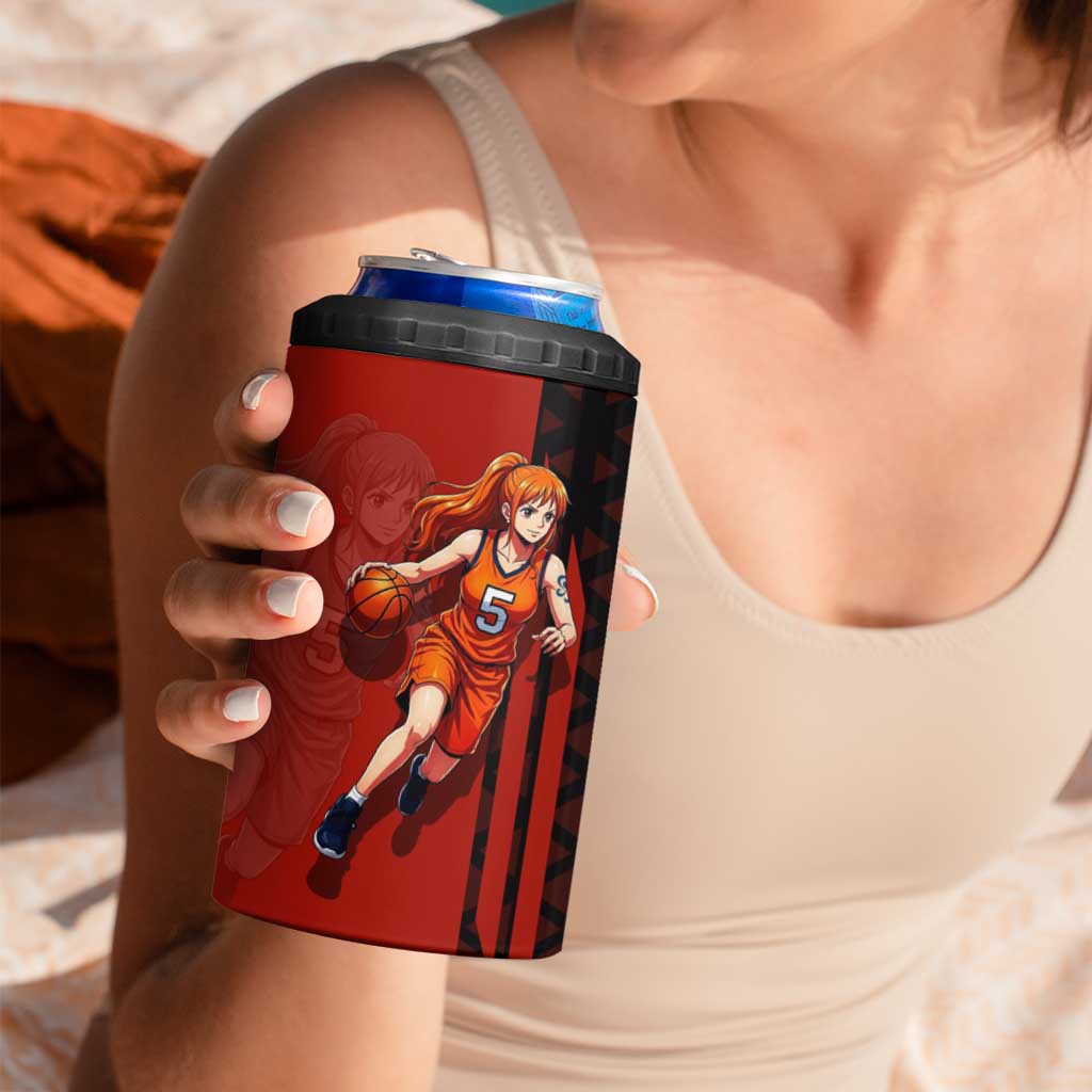 Nami One Piece Basketball Theme Red and Black Design 4 in 1 Can Cooler Tumbler with Action Pose and Straw Hat Logo - The Mazicc