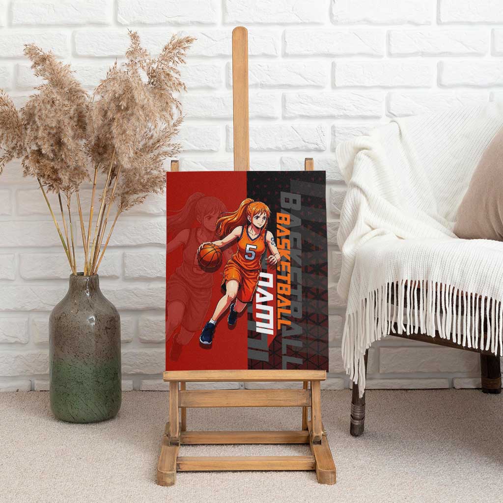 Nami One Piece Basketball Theme Red and Black Design Canvas Wall Art with Action Pose and Straw Hat Logo - The Mazicc