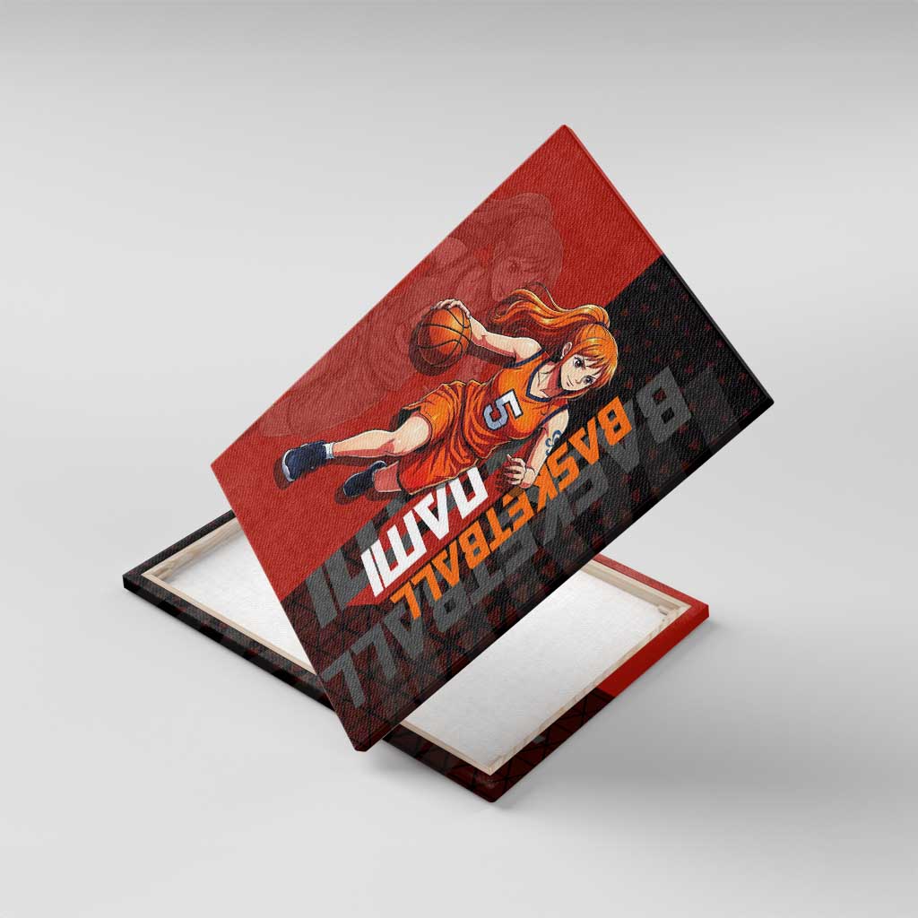 Nami One Piece Basketball Theme Red and Black Design Canvas Wall Art with Action Pose and Straw Hat Logo - The Mazicc