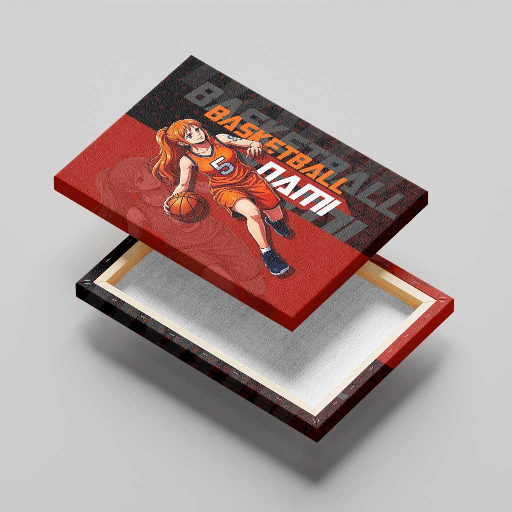Nami One Piece Basketball Theme Red and Black Design Canvas Wall Art with Action Pose and Straw Hat Logo - The Mazicc