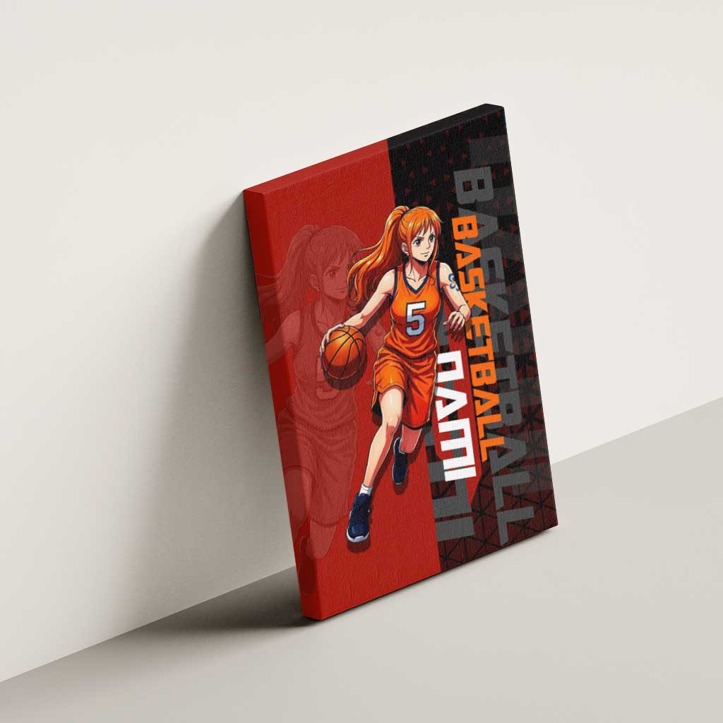 Nami One Piece Basketball Theme Red and Black Design Canvas Wall Art with Action Pose and Straw Hat Logo - The Mazicc