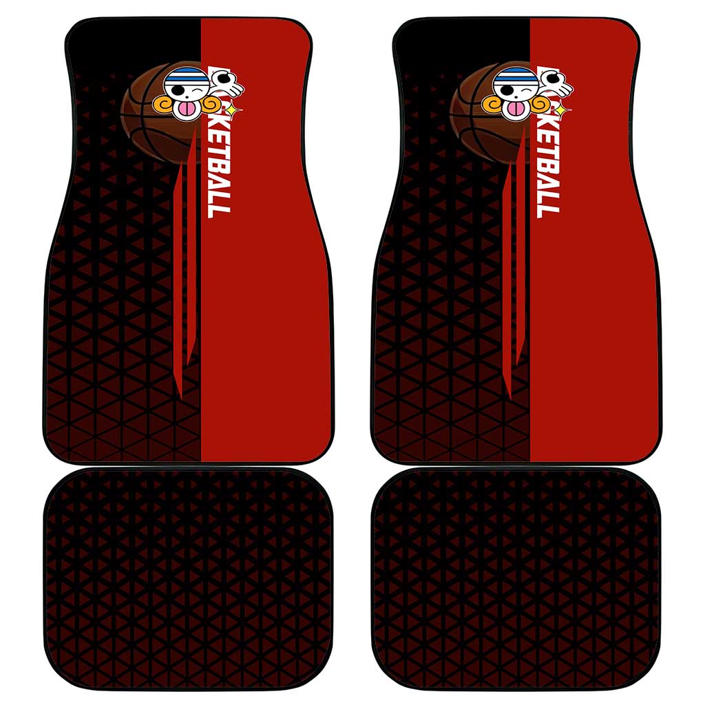 Nami One Piece Basketball Theme Red and Black Design Car Mats with Action Pose and Straw Hat Logo - The Mazicc