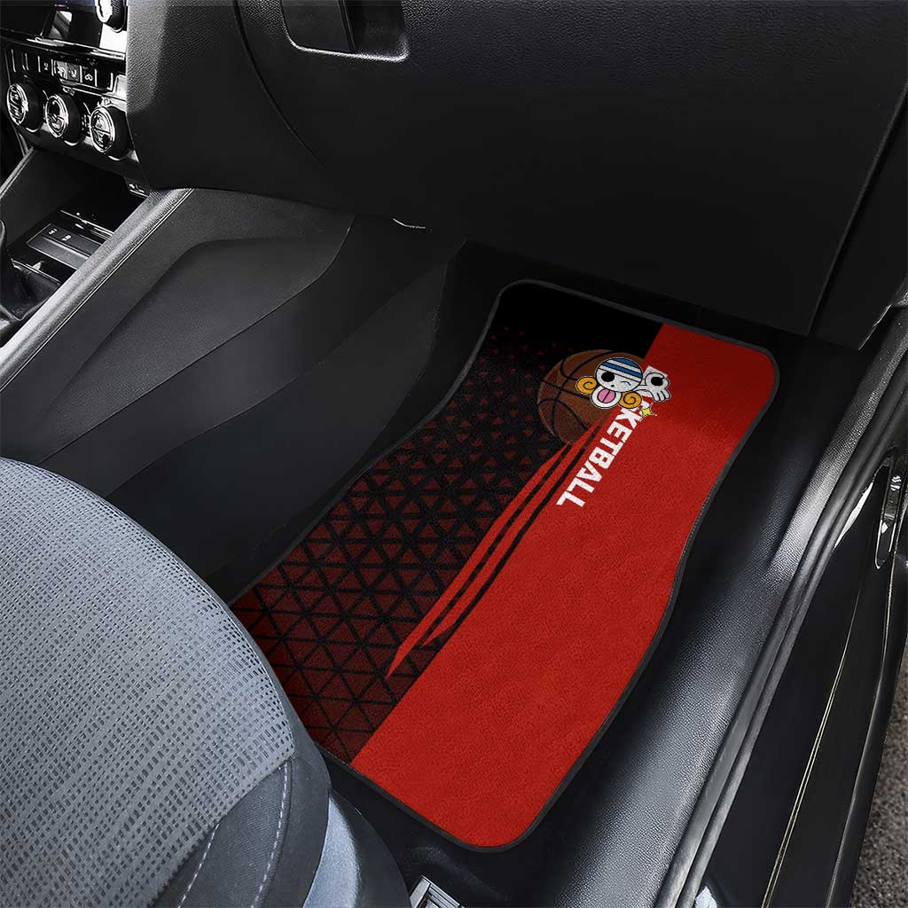 Nami One Piece Basketball Theme Red and Black Design Car Mats with Action Pose and Straw Hat Logo - The Mazicc