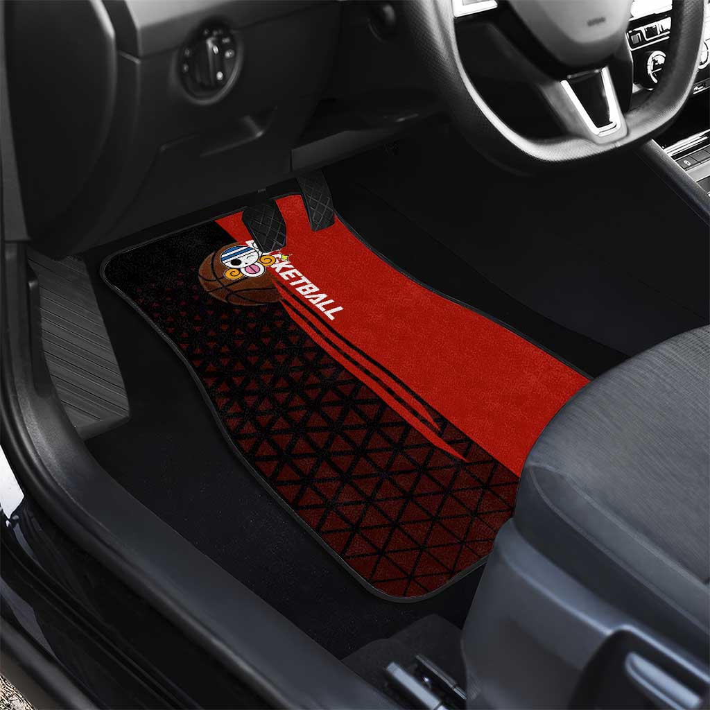 Nami One Piece Basketball Theme Red and Black Design Car Mats with Action Pose and Straw Hat Logo - The Mazicc