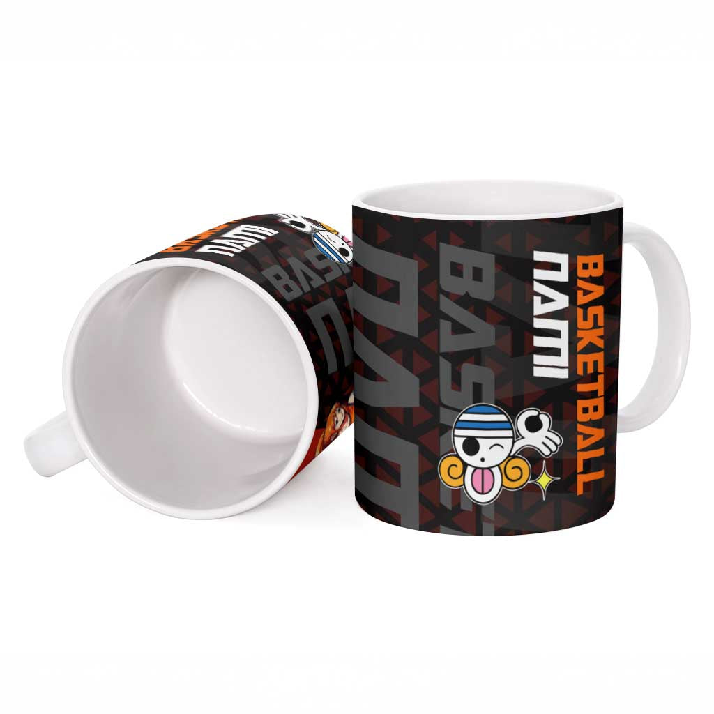 Nami One Piece Basketball Theme Red and Black Design Ceramic Mug with Action Pose and Straw Hat Logo - The Mazicc