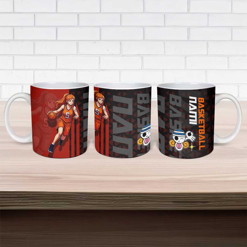 Nami One Piece Basketball Theme Red and Black Design Ceramic Mug with Action Pose and Straw Hat Logo - The Mazicc