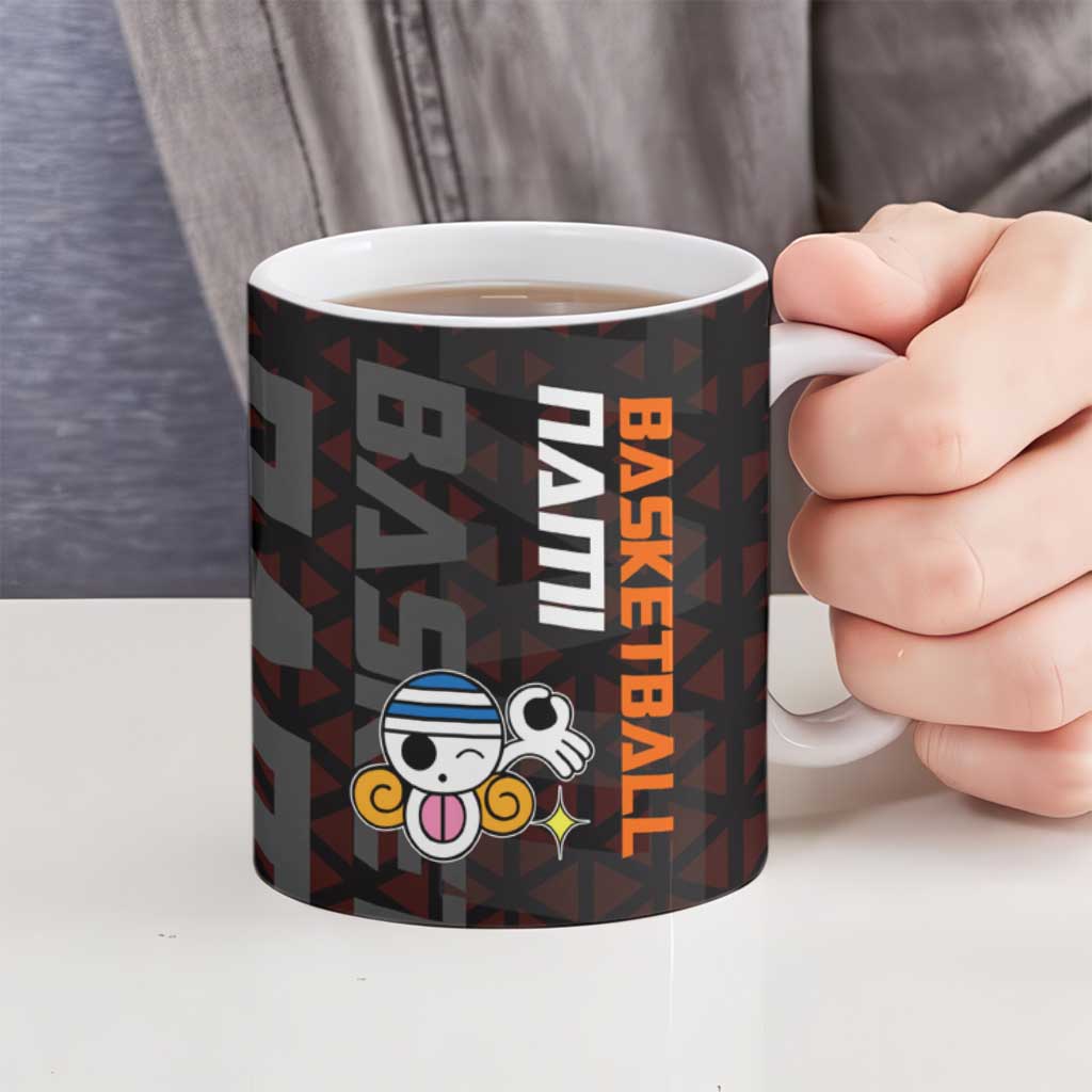 Nami One Piece Basketball Theme Red and Black Design Ceramic Mug with Action Pose and Straw Hat Logo - The Mazicc