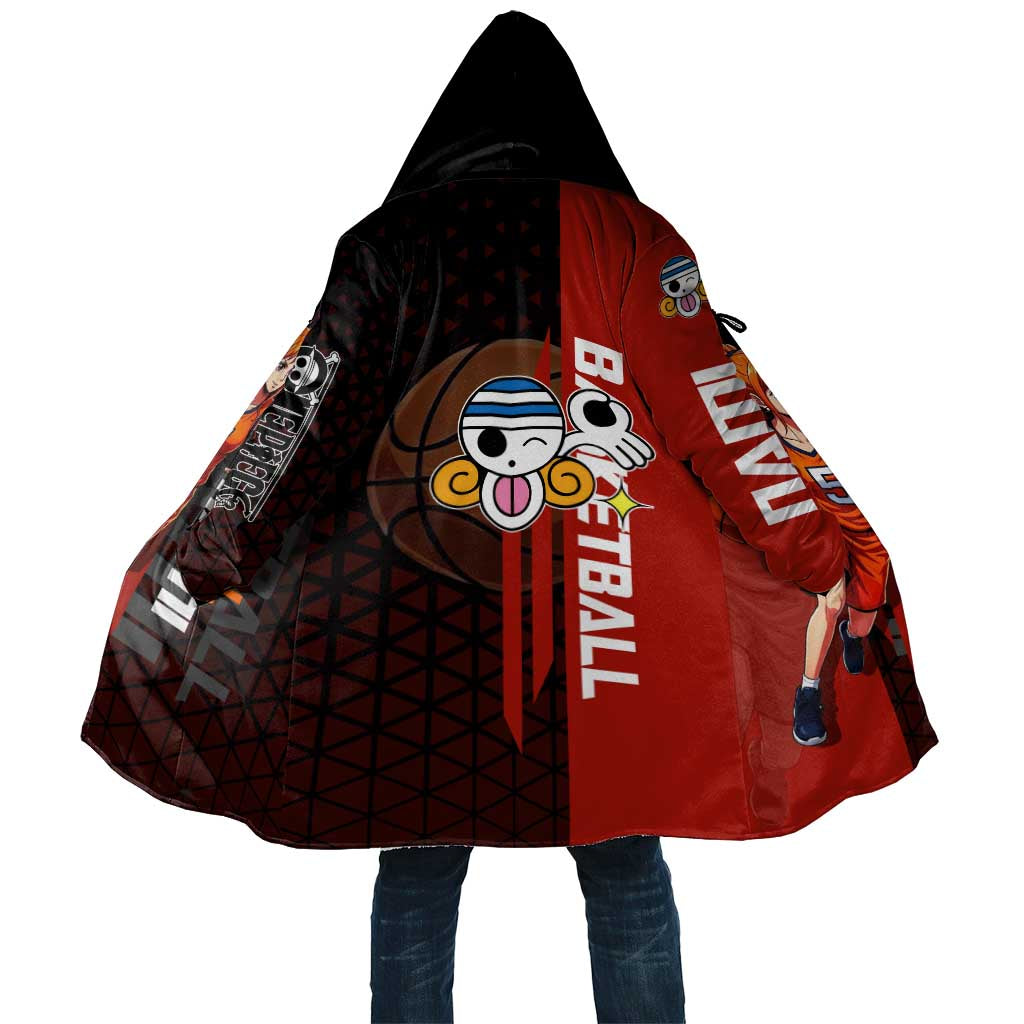 Nami One Piece Basketball Theme Red and Black Design Cloak with Action Pose and Straw Hat Logo - The Mazicc