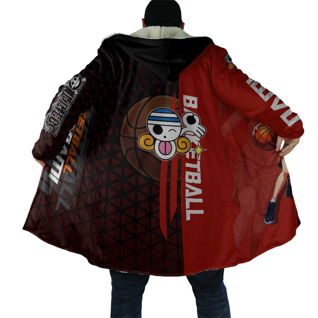Nami One Piece Basketball Theme Red and Black Design Cloak with Action Pose and Straw Hat Logo - The Mazicc