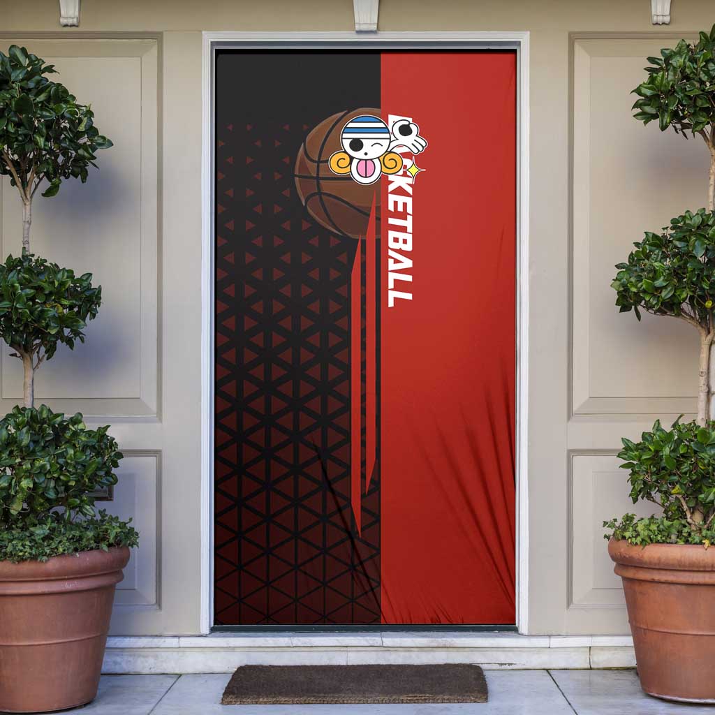 Nami One Piece Basketball Theme Red and Black Design Door Cover with Action Pose and Straw Hat Logo - The Mazicc