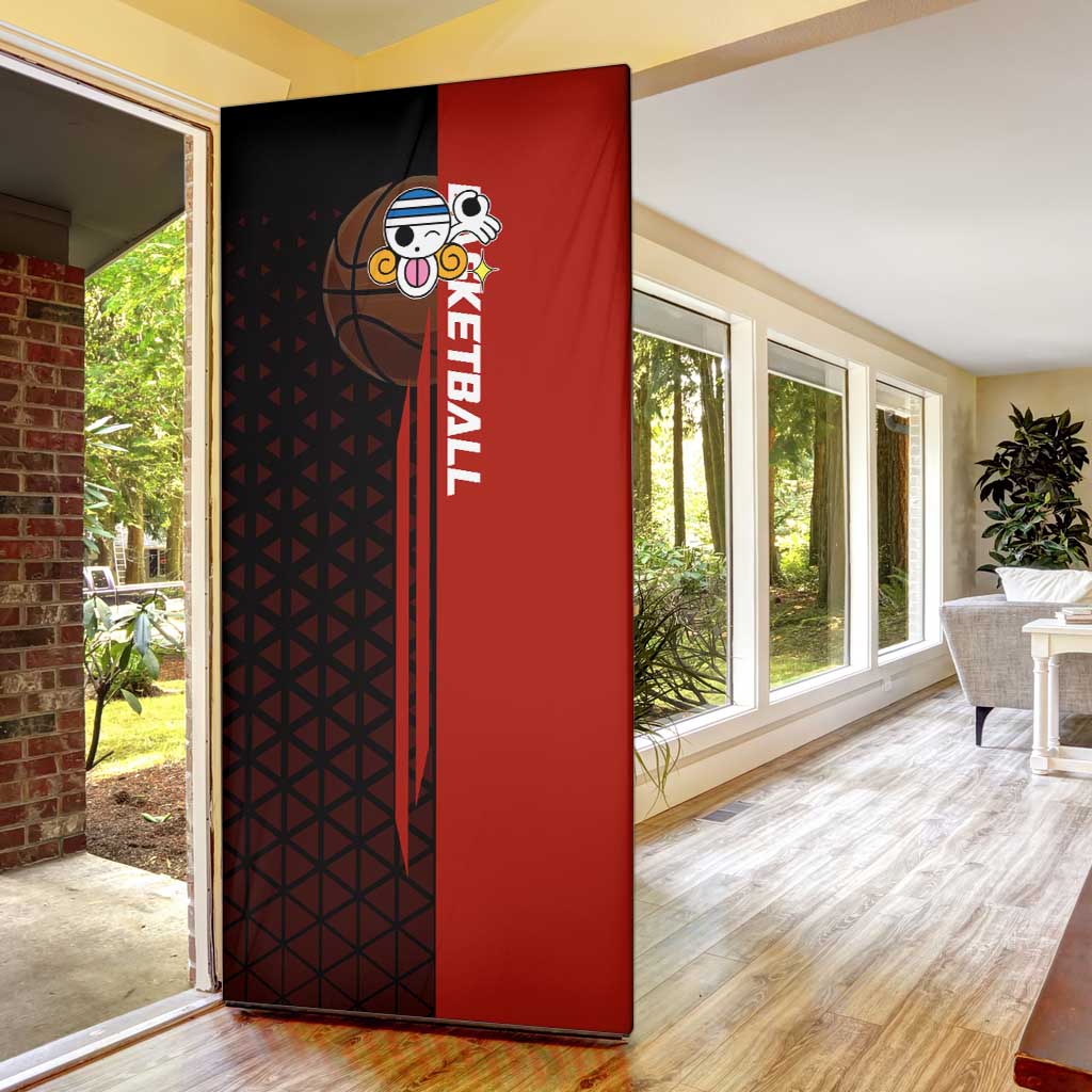 Nami One Piece Basketball Theme Red and Black Design Door Cover with Action Pose and Straw Hat Logo - The Mazicc