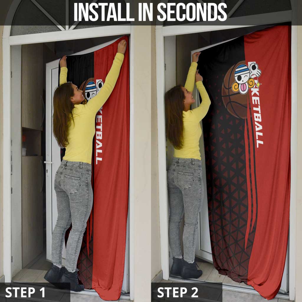 Nami One Piece Basketball Theme Red and Black Design Door Cover with Action Pose and Straw Hat Logo - The Mazicc