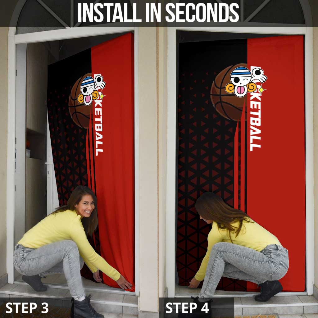 Nami One Piece Basketball Theme Red and Black Design Door Cover with Action Pose and Straw Hat Logo - The Mazicc
