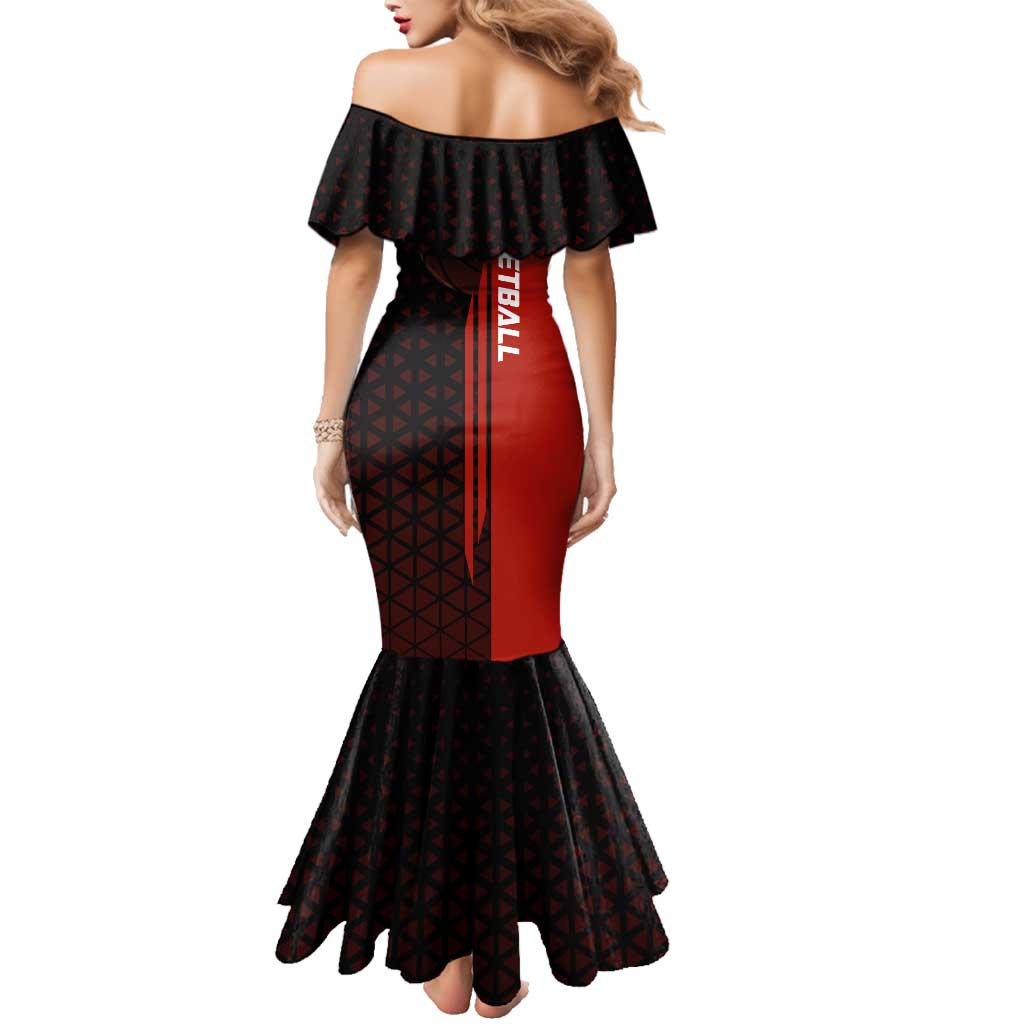 Nami One Piece Basketball Theme Red and Black Design Family Matching Mermaid Dress and Hawaiian Shirt with Action Pose and Straw Hat Logo